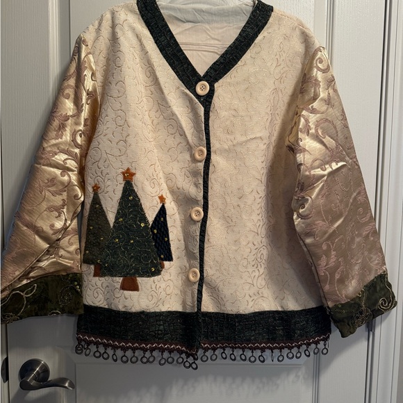 Tops - Unbranded Festive Cream Jacket with Tree Design